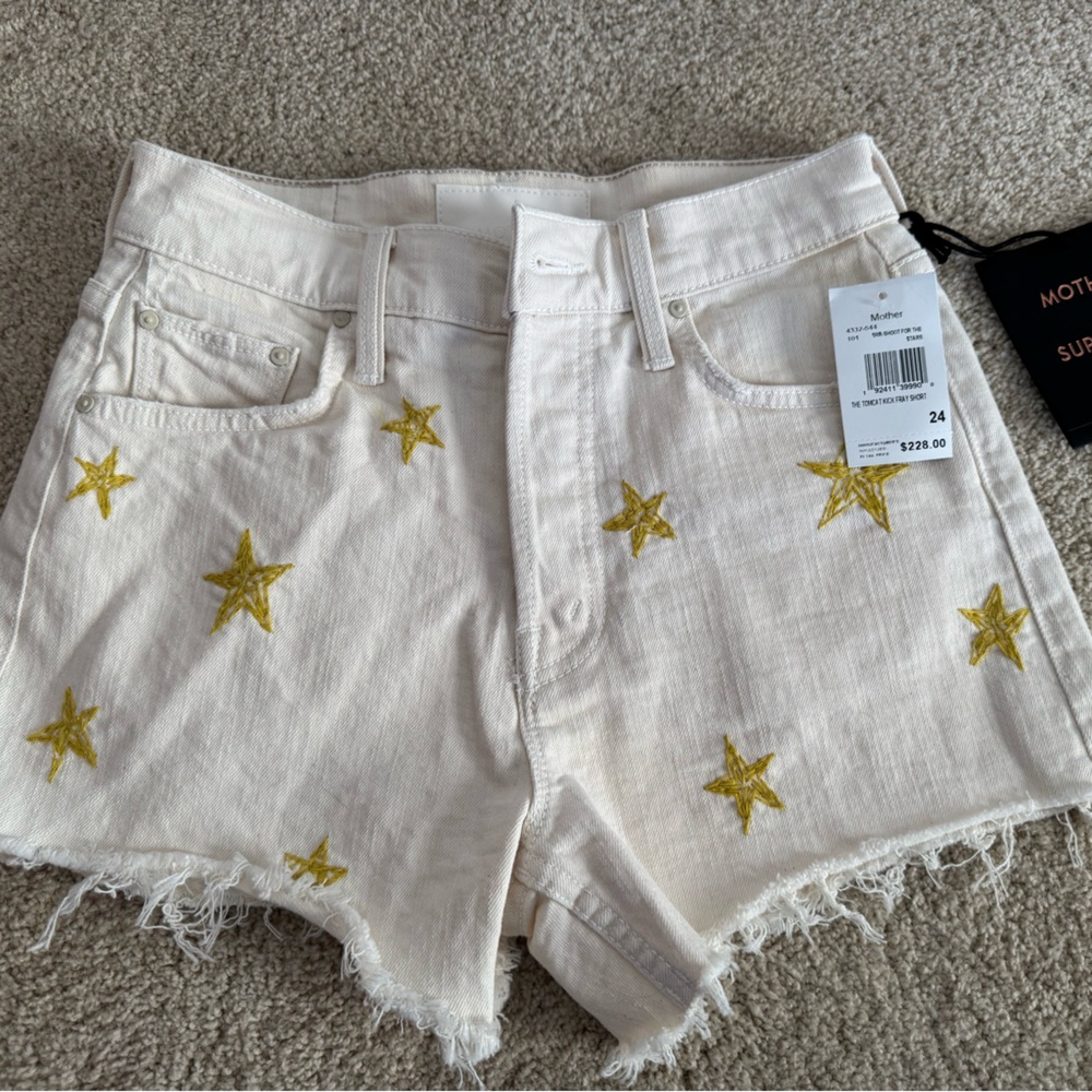 MOTHER Cream Shorts with Gold Stars